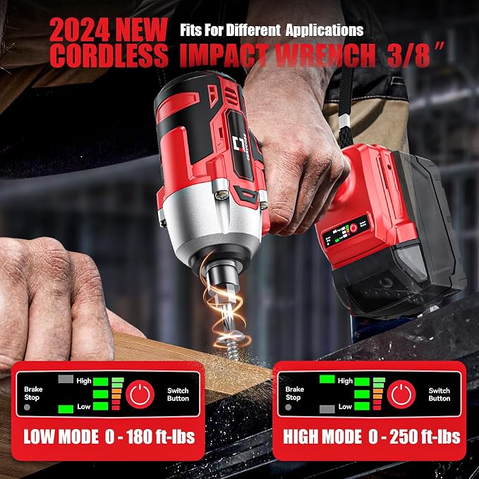 Cerycose Cordless Impact Wrench Compatible with Milwaukee 18V Battery, 250FT-LBS 3/8 inch Compact Impact, Brushless Electric Gun with LED Work Light, Tool Only