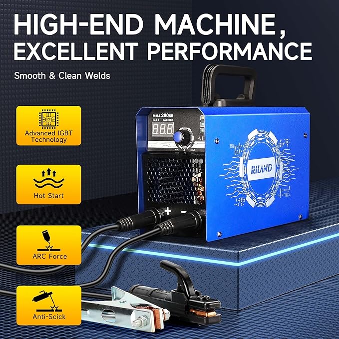 RILAND Stick Welder with Digital Display, 200A ARC/Lift TIG Welding Machine with Synergic Control, IGBT Inverter 110V/220V Portable MMA Welder Machine with Hot Start, Arc force and Anti-Stick