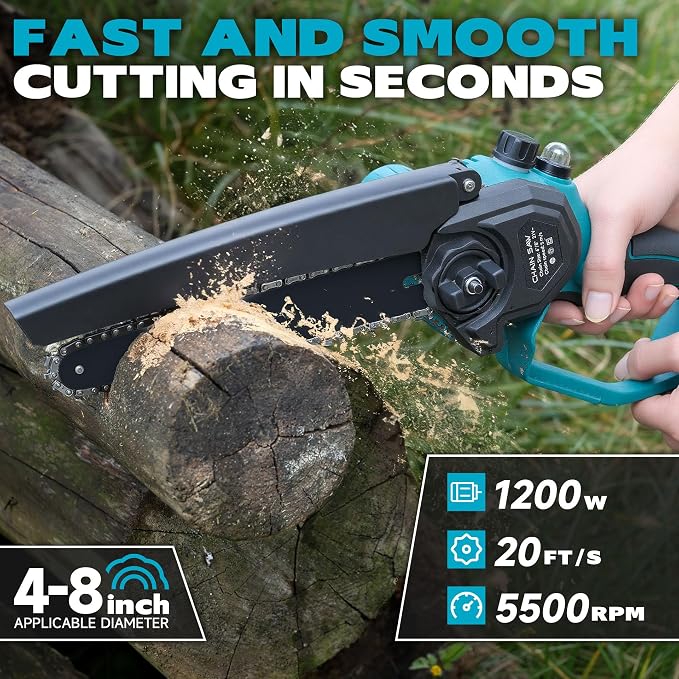 2-in-1 Electric Pole Saw for Tree Trimming,1200W Brushless Cordless Pole Saw & 8 Inch Mini Chainsaw with 2 x 4.0Ah 21V Batteries,16 FT Max Reach & Multi-Angle, Tree Trimmer for Branch Cutting.