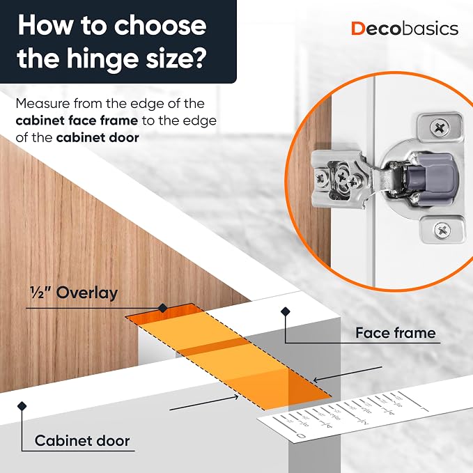 Decobasics 6 Pack Soft Close Cabinet Hinges – 3/4" Overlay for Kitchen Cabinet Doors, Face Frame Concealed Hidden Hinges – Stainless Steel, Self-Closing with 3-Way Adjustment & Slow Close Damper