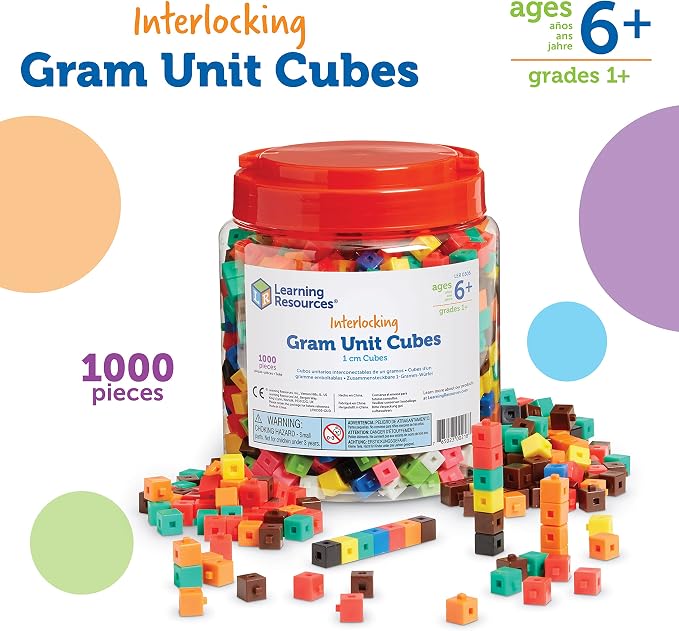 Learning Resources Interlocking Gram Unit Cubes - 1,000 Pieces, Ages 6+ Math Classroom Teaching Aids (Pack of 12)