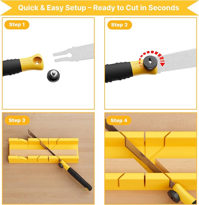 GARTOL 4-Piece Miter Box and Japanese Pull Saw Set, Mini Hand Saw with 3 Replaceable Blades, Precise 45°/90° Angle Cutting Tool for Baseboard, Trim, Picture Frames & DIY Woodworking