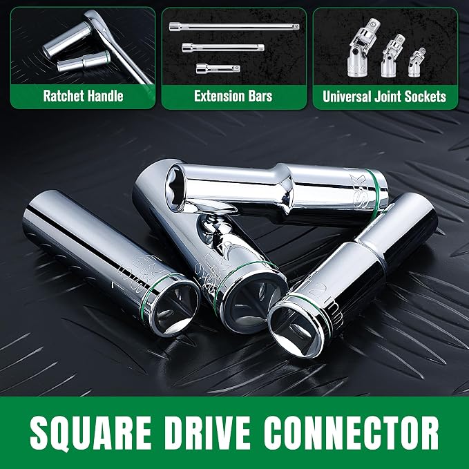 SK 1/2" Drive Socket Set, Deep Metric Sockets, 11-Piece 10-20mm | SuperKrome Finish, Premium CR-V Steel, with Aluminum Socket Organizer