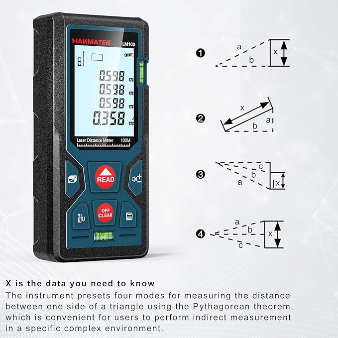 328ft/100m Laser Measure Ft/in/M Switching LM100 Laser Measurement Tool Devices with 2 Bubble Levels Distance Meter,Large Backlit LCD