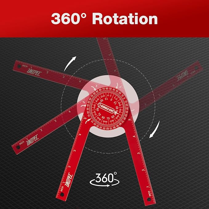 7.3" Aluminum Miter Saw Protractor, Rust-Proof Angle Finder with Precision Laser-Engraved Scales and 360° Rotation for Woodworking & Construction