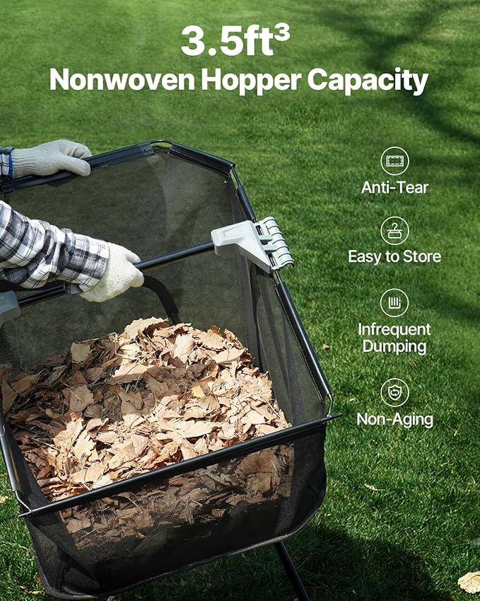 VEVOR Push Lawn Sweeper, 21inch Leaf & Grass Collector, Heavy Duty Thickened Steel Durable to Use with Large Capacity 3.5 cu. ft. Mesh Collection Hopper Bag, 2 Spinning Brushes