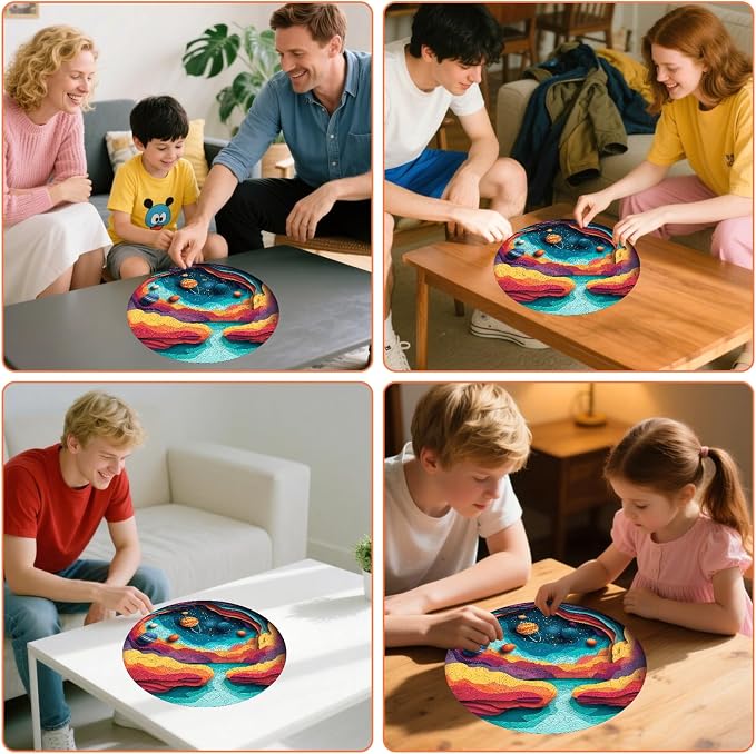 MEATRN Space Jigsaw Puzzles for Adults - Unique Shaped Solar System Planets Wooden Puzzles, Fun Galaxy Family Puzzles Game for Adults and Kids, Educational Gift for Teenager, 200 Pieces, 11.2x11.2 in