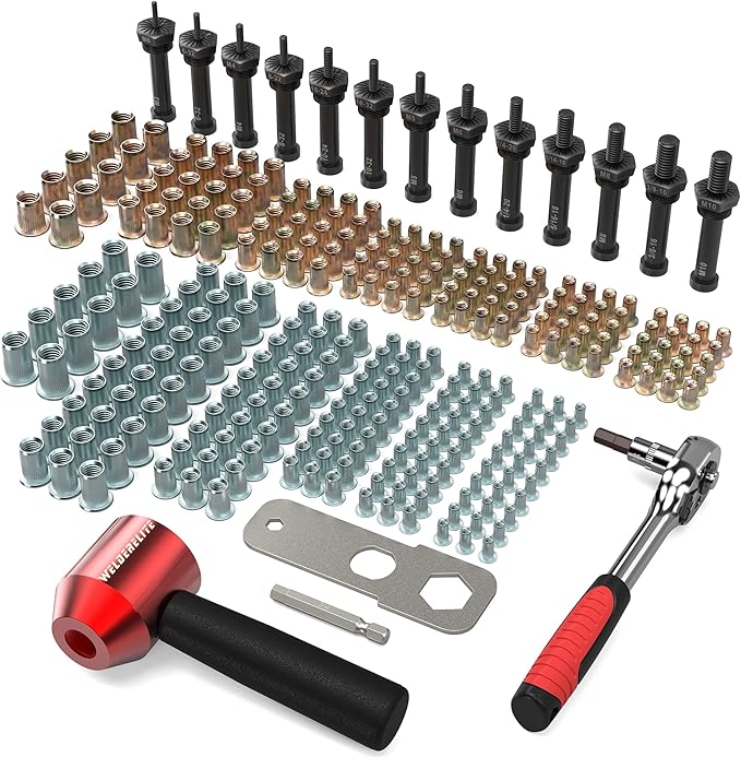 Rivet Nut Drill Adaptor Tool Kit Contains 290 Rivet Nuts and 13 mandrels