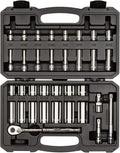 TEKTON 3/8 Inch Drive 6-Point Socket and Ratchet Set, 34-Piece (1/4-1 in.) | SKT15101 | (1/4 - 1 in.), Shallow and Deep, Case