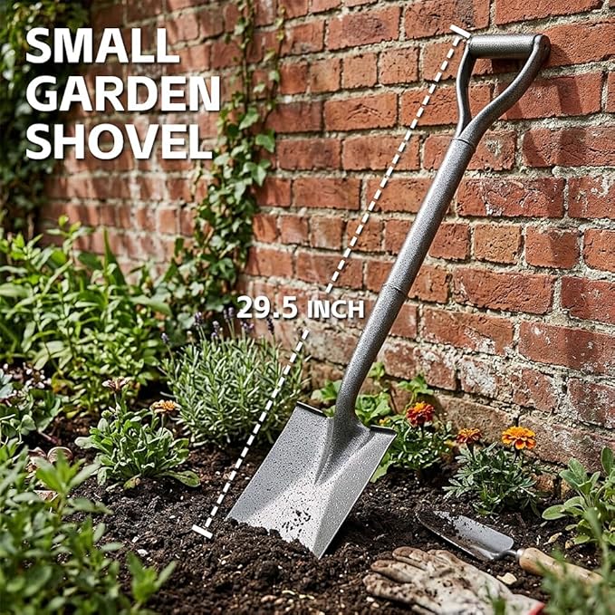 Small Garden Spade - Flat Short Shovels for Digging, Metal D Handle, 30 Inch Mini Hand Shovels, Heavy Duty