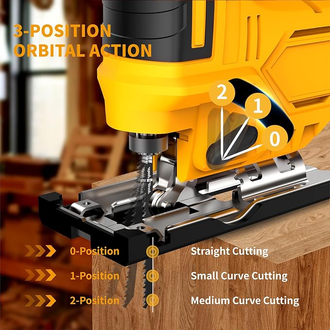 bellaDimora Jigsaw Tool Compatible with DeWalt 20V MAX Battery | Cordless with LED Light, 0-45° Bevel Cuts, 3 Orbital Settings, Wood/Metal/PVC Cutting, Tool-Free Blade Change (No Battery)