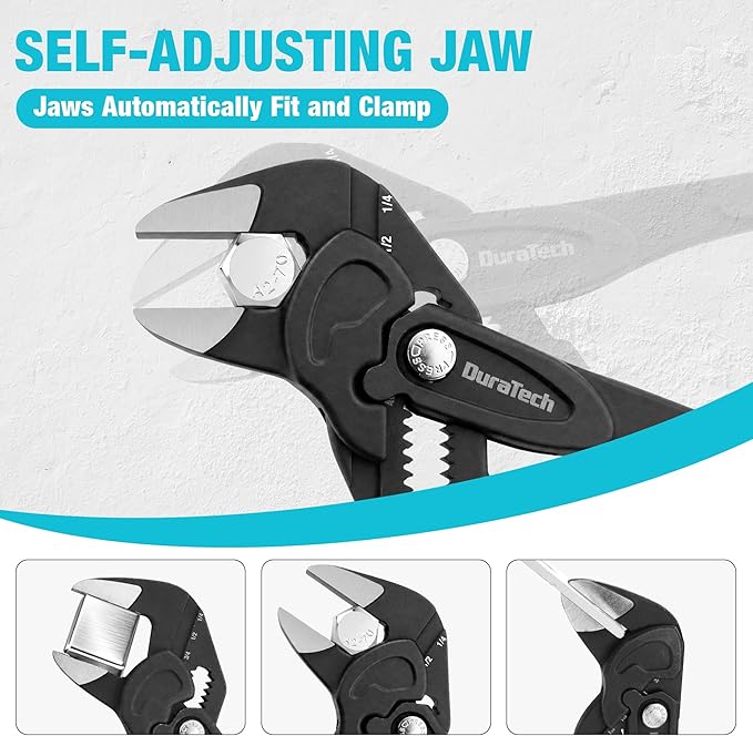 DURATECH 2-Piece Pliers Wrench, 7-Inch & 10-Inch Adjustable Wrench with Metric & SAE Scale, CR-V Steel Parallel Pliers with Storage Pouch, for Home Repair & Nut Tightening