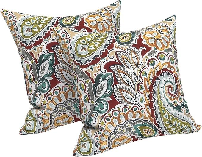 LVTXIII 2 Pack Outdoor Pillows 18x18 Inch, Square Throw Pillows with Inserts, Decorative Water-Repellent Pillow Cushions for Patio Furniture and Garden Sofa, Vibrant Paisley