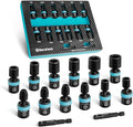 DURATECH 1/4" Drive Impact Universal Joint Socket Set, 14-Piece, 5mm-15mm | Swivel Socket Set, 360° Rotation, Metric, with 2" Extension Bars, 6-Point, Cr-Mo Steel, Organized in EVA Foam Organizer