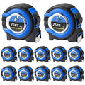 Youyole 12 Pack Tape Measure with Fractions 1/8 Steel Measuring Tape Retractable Easy Read Measurement Ruler Steel Power Blade (25 ft X 1 in,Blue)