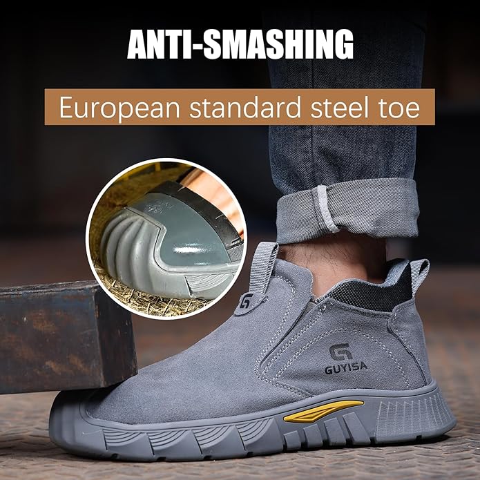 GLANOUDUN Welding Work Boots for Men Slip on Steel Toe Shoes for Men Indestructible Steel Toe Boots Welder Men's Working Shoes Fireproof Safety Footwear for Construction Men's Work & Safety Footwear