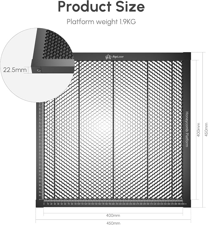 Algolaser Honeycomb Laser Bed - 450x450mm Honeycomb Working Table - Aluminum Honeycomb Panel for Laser Engraver - Laser Engraving Accessories for Most Laser Engraver & Cutter Machine (15.7x15.7 in)