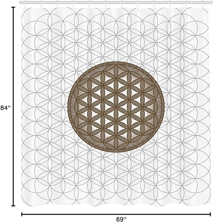 Ambesonne Geometry Shower Curtain, Interlace Circles of Time and Space Theme Vortex Natural Geometry Myth Form, Cloth Fabric Bathroom Decor Set with Hooks, 69" W x 84" L, Taupe White