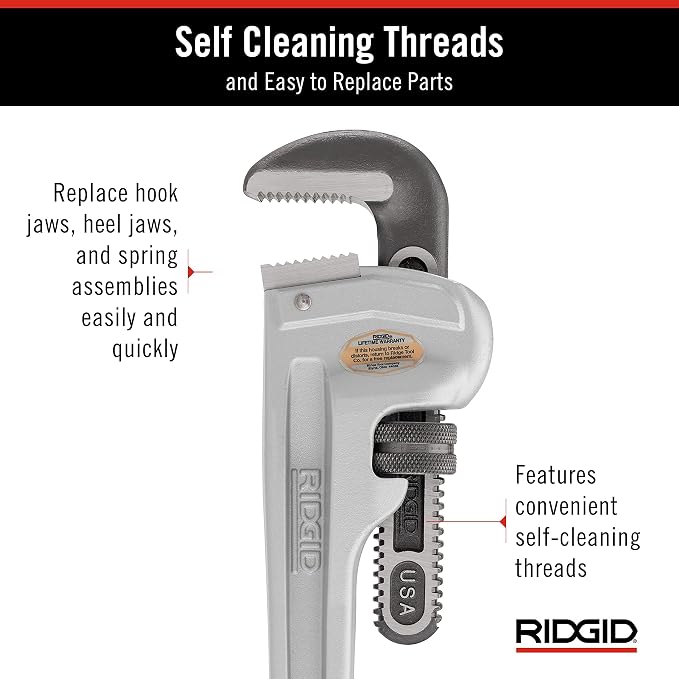 RIDGID 31100 Model 818 Aluminum Straight Pipe Wrench, 18-inch Plumbing Wrench