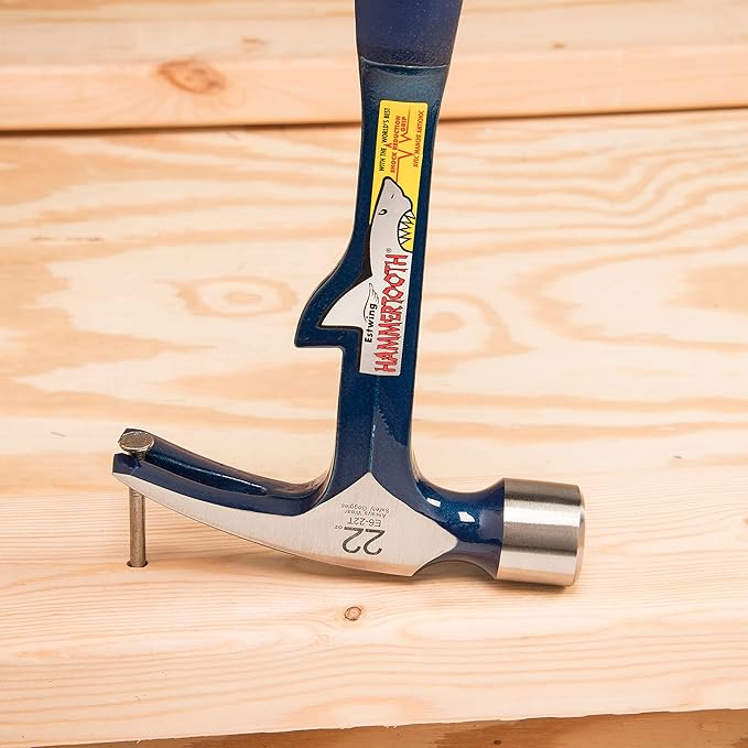 ESTWING Hammertooth Hammer - 22 oz USA Made Straight Rip Claw Hammer with Smooth Face & Shock Reduction Grip - E6-22T