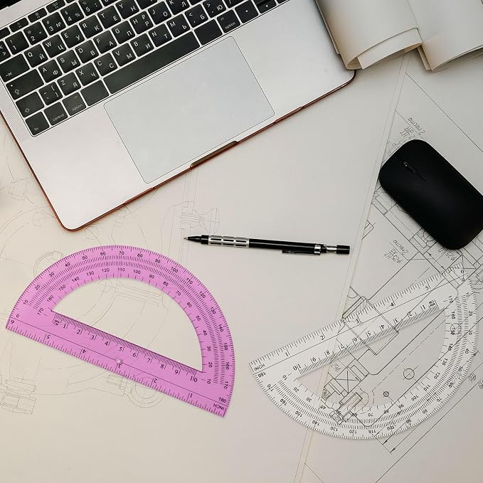 Zonon 12 Pack 6 Inch Plastic Protractor 180 Degrees Pink Blue Clear Protractors for Classroom, School, Math, Teacher, Student Office Supplies, Geometry, Angle Measurement, Christmas Gifts