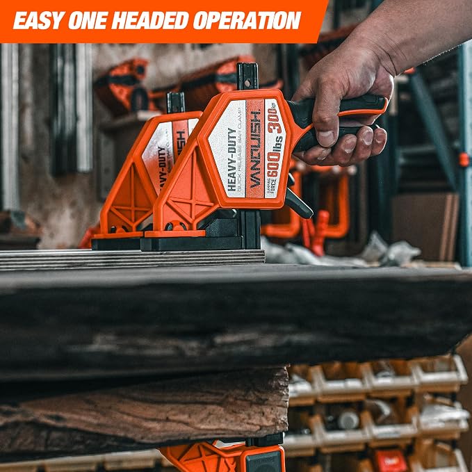 VANQUISH 6" One Hand Clamp/Spreader, 600Lbs Clamping Force, 3.4in. Throat Depth Heavy Duty Quick Release Bar Clamps, Tools & Equipment for Woodworking, Carpentry, Home Improvement, DIY