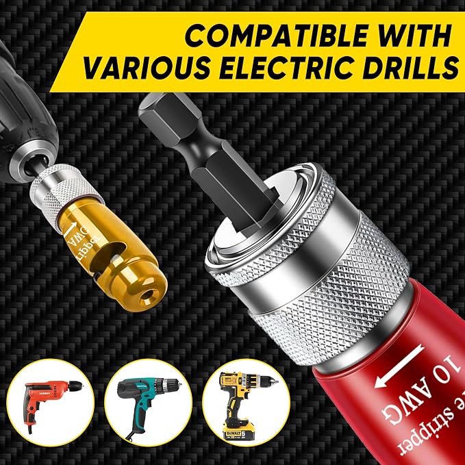 Mriykio Wire Stripper Tool & Wire Twister Tool for Drill, 6-14 AWG, 8-in-1 Electrician Tools Kit, Fits 1/4" Hex Drills, Wire Stripper for Drill with Storage Case, for Electricians & DIY Users