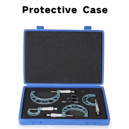 REXBETI 4Pcs Outside Micrometer Set, 0-4" Machinist Micrometer, Ultra-Precision Carbide Tipped Measuring Tool Set, 0.001" Graduation, +/-0.0001" Accuracy, Protective Case