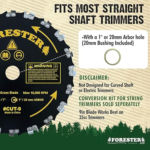 Forester 2PK Chainsaw Brush Cutter Blade + File Set - 9in x 20 Teeth | Fits Most Straight Shaft Trimmers | Conversion Kit Sold Separately