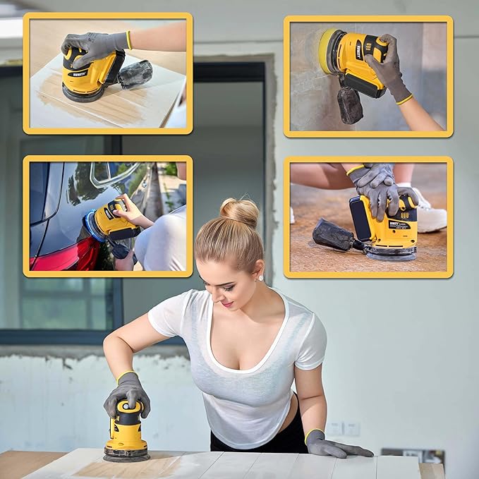 Random Orbital Sander for DEWALT 20v Battery, Cordless Brushless Motor Variable Speed Orbital Hand Sander with Dust Collector for Sanding and Polishing (Tool Only,No Battery)