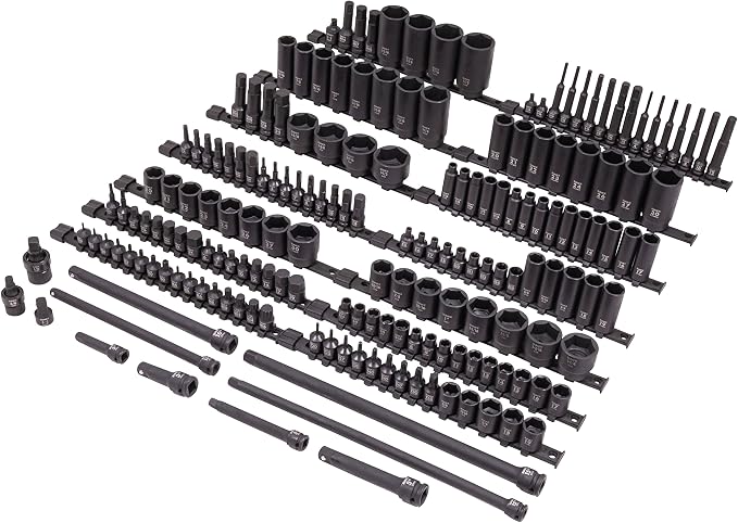 SUNEX 10181 3/8" & 1/2" Drive SAE & Metric 6 Point Standard & Deep with Star (E and Tamperproof), Triple Square, & Hex Bit, 181-Piece