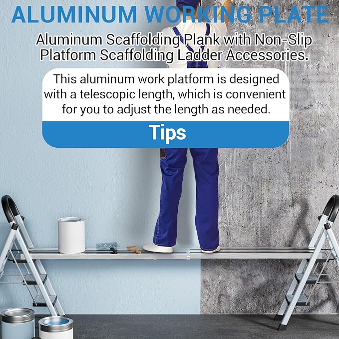 Aluminum Work Plank 8-13Ft Telescoping Extension Plank 440Lbs Capacity Aluminum Scaffolding Plank with Skid-Proof Platform Scaffold Ladder Accessory Durable and Lightweight
