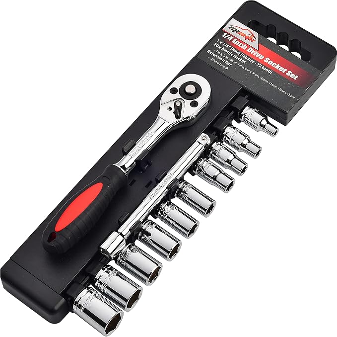 EPAuto 1/4-Inch Drive Socket Set with 72 Tooth Reversible, 12 Pieces