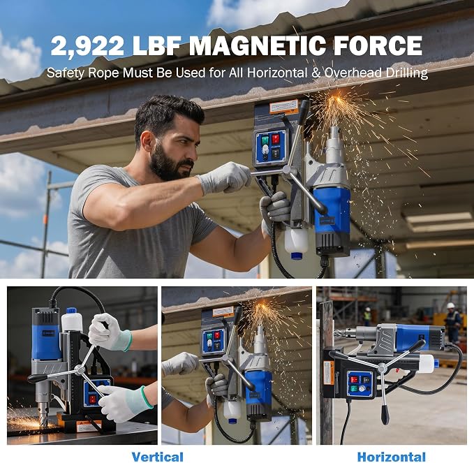 ZELCAN Mag Drill Press with 11 Core Drill Bits, 1550W Magnetic Drill with 2" Boring Dia Reverse Drilling, 2922lbf Portable Electric Magnet Drill with Stepless Speed for Metal Surface Industrial Home