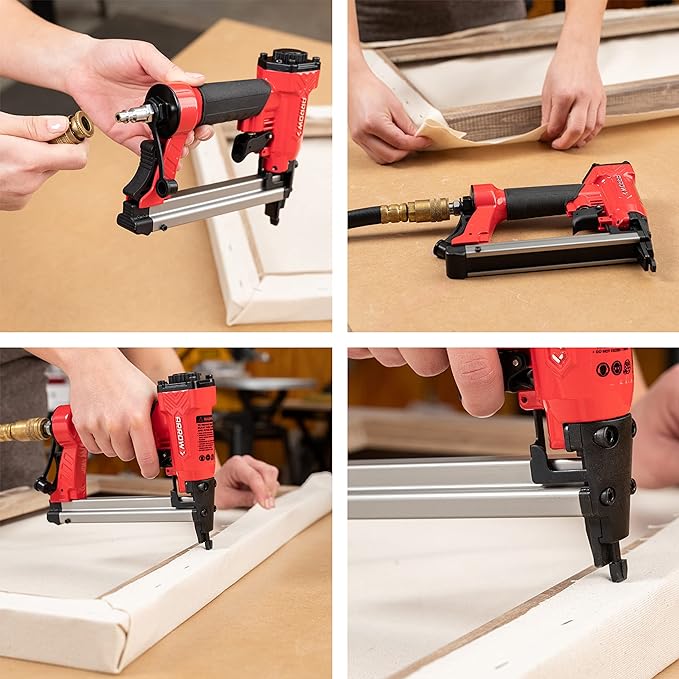 Arrow PT50 Oil-Free Pneumatic Staple Gun,Professional Heavy-Duty Stapler for Wood,Upholstery,Carpet,Wire Fencing,Fits 1/4”,5/16”,3/8",1/2",9/16” Staples,Red,(Pack of 3)