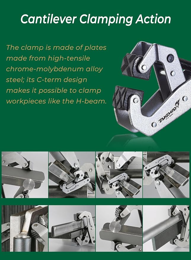 Clamp with T-Handle, Deep Throat Welding and Fabricating, Multi-Purpose Lever Clamp, Cantilever Arm Clamps For Secure Hold, 4.5" Opening Capacity, 1 Pack