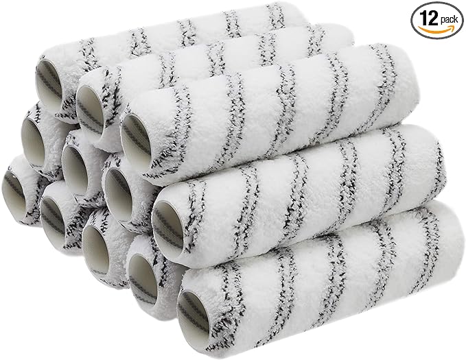 Amazon Basics Microfiber Paint Roller Covers for Painting Walls, Ceilings and House, Smooth Finish, Washable, 9" x 3/8", 12-Pack