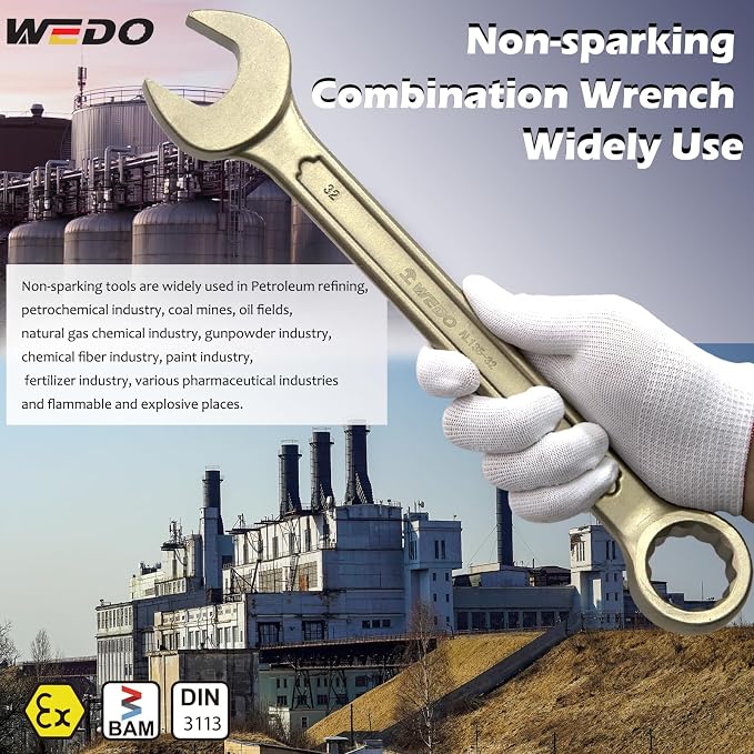 WEDO Non-Sparking Combination Wrench 26mm,Metric,Aluminum Bronze | 12-Point Spark-free Spanner,15 Degree Offset,Corrosion Resistance,DIN3113 Standard,BAM&FM Certificate,For Oil,Chemical,Mining
