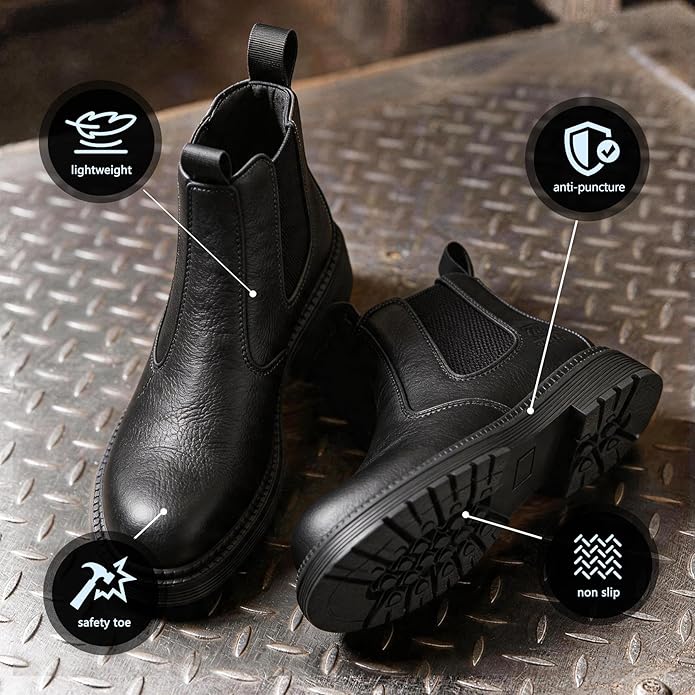 Unisex-Adults Steel Toe Chelsea Boots, Men's Industrial Construction Shoes, Waterproof, Lightweight, Comfortable, Non-slip Safety Boots