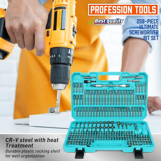 Amartisan 258-Piece Ultimate Screwdriver Bit Set,Chrome Vanadium Steel Driver Bit Set, Security bit set, Includes Bits Holder, Nut Driver, etc (Blue)