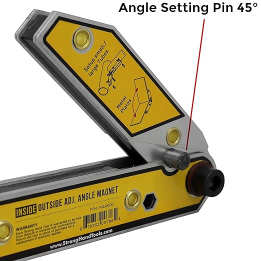 Strong Hand Tools Adjustable Angle Magnetic Square, Angle 30°-270°, Inside/Outside Magnets, Angle Setting Pin, Mag. Pull Force 26 lbs, Welding Square, "4.7", MLA450, Strong Hand Tools