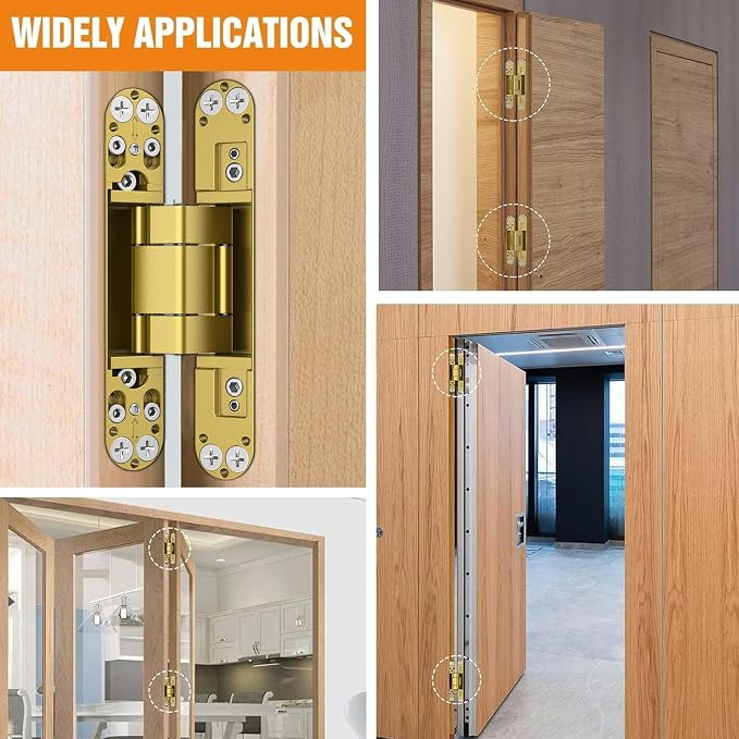7" Hidden Door Hinge/Concealed Hinges,Invisible Hinges,Invisible Door Silent 180 Degree Swing Hinge 3-Way Adjustable Butt 7 x 2.8 x 1 (Golden, 7 inches)