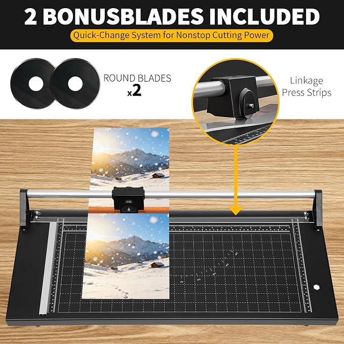14 Inch Manual Precision Rotary Paper Trimmer,Heavy Duty Rolling Cutter Tool,Professional Rolling Trimmer for Cutting Photo Paper, Card Stock, Office Paper