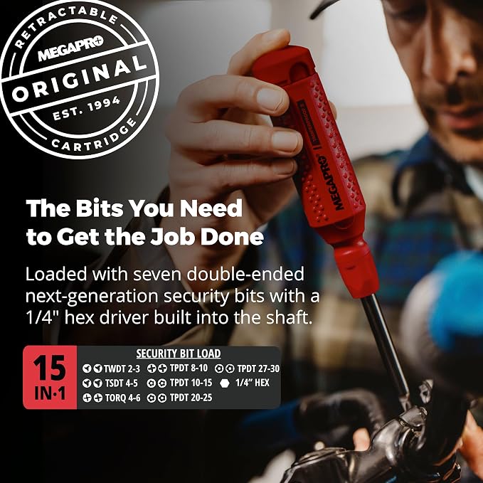 Megapro Tamperproof Security Screwdriver Set | Multi-Bit Screwdriver with ¼” Hex Shaft | Next Gen Tamperproof Security Bits |Tri-wing bits | | Compact Security Bit Set (Next-Gen)