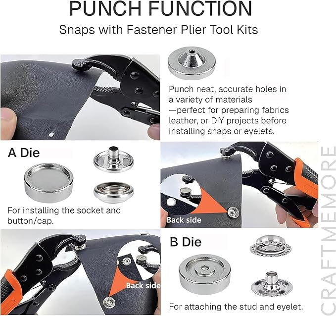 CRAFTMEMORE Heavy Duty Snap Fastener Kit, Adjustable Snap Setter Tool with 40 Sets Metal Snaps, Installation Tool for Boat Covers, Canvas, Tarps
