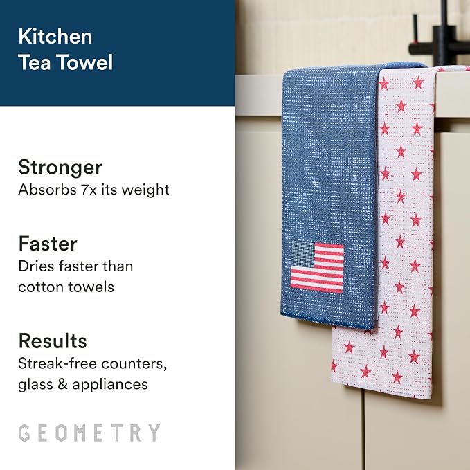 GEOMETRY Kitchen Tea Towel - Quick Dry Microfiber Cloth Dish Towels for Kitchen Drying - Premium Quick Dry Towel (USA Party, 1-Pack)