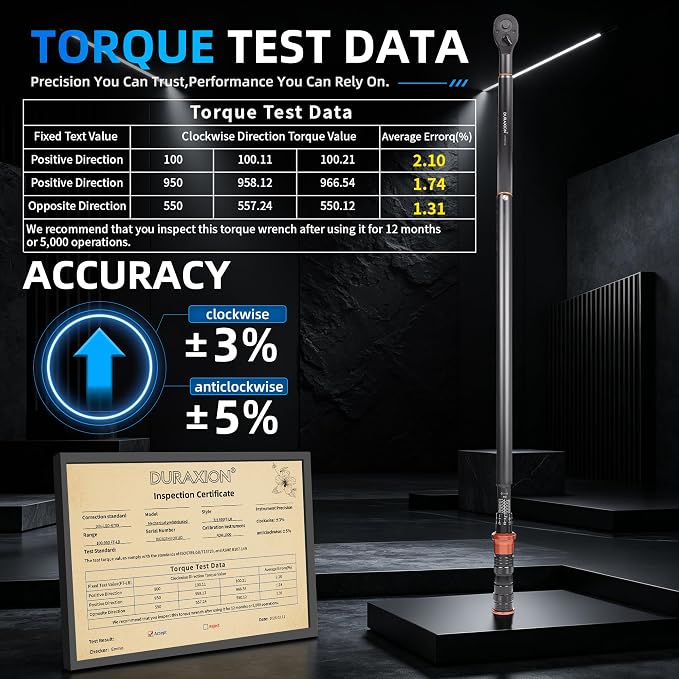 Torque Wrench 3/4-Inch Drive Dual Range Scale 100-950ft.lb/135.58-1288.03Nm | ±3% Precision, 48 tooth Dual-direction Torque Wrenches for Car Truck Maintenance and Product Assembly