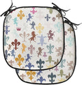 Lunarable Fleur De Lis Chair Cushion Pads Set of 2, Pattern with Lions Horses Griffins Unicorn and Royal Flower Fantasy Art, Anti-Slip Seat Padding for Kitchen & Patio, 16"x16", Ivory Multicolor