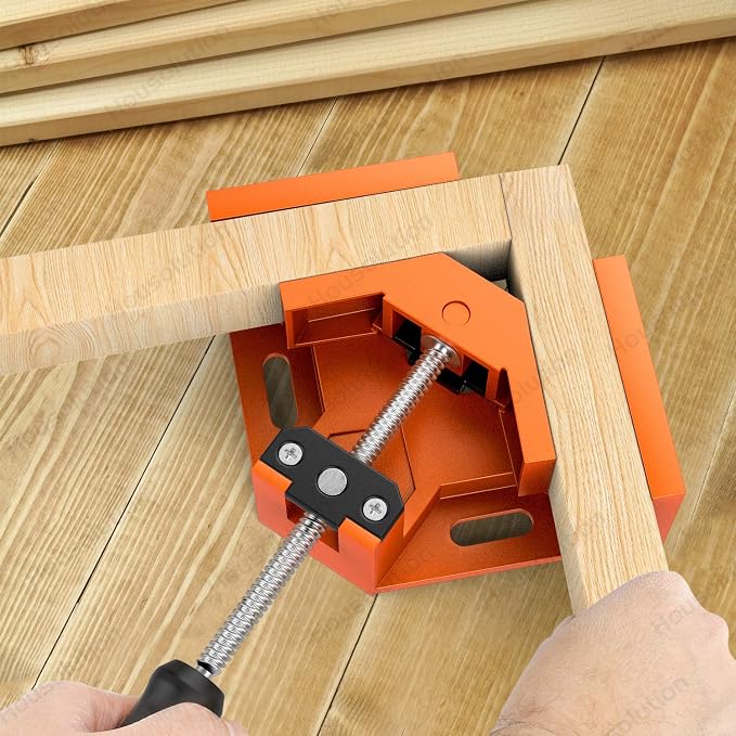 Housolution Right Angle Clamp, [2 PACK] Single Handle 90°Aluminum Alloy Corner Clamp, Right Angle Clip Clamp Tool Woodworking Photo Frame Vise Holder with Adjustable Swing Jaw - Orange