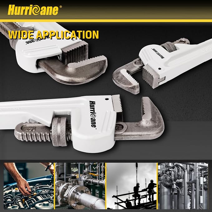 HURRICANE 14-Inch Aluminum Pipe Wrench,Heavy Duty Adjustable Plumbing Wrench,Straight Handle Plumbers Tool,40% Lighter Weight